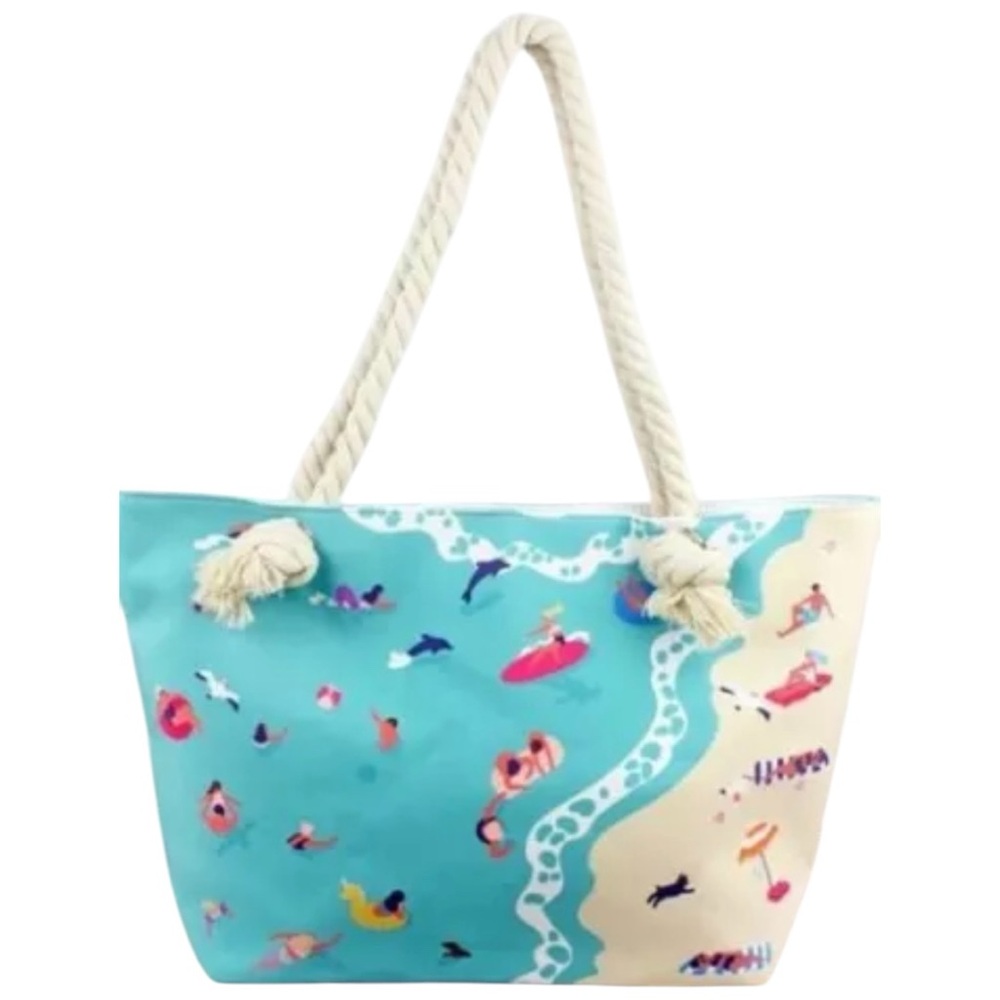 Summer Canvas  Beach Tote Large Rope Handles, Family Travel Beach Bag